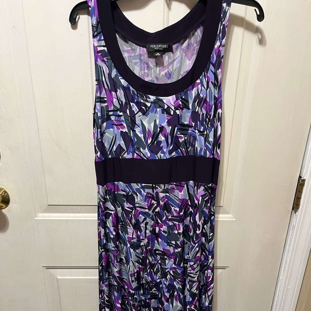 Perceptions Lavender and Gray Patterned Dress. Size 12